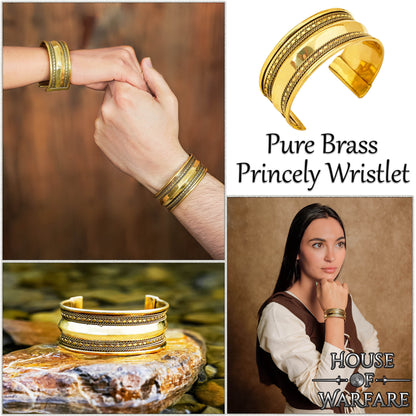 Pulsera Medieval de Latón - Brazalete Ancho Hecho a Mano con Bordes Decorativos Ornamentados - Imagen 16