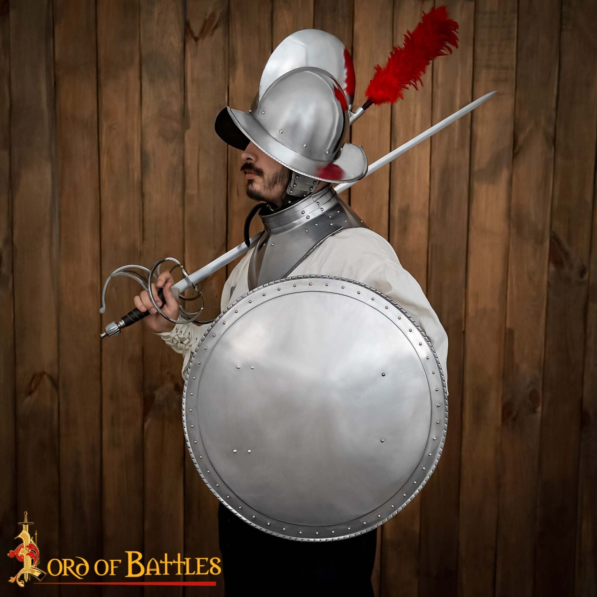 Rodella Escudo Redondo de Acero, 16 Gauge Medieval Buckler con Remaches de Latón - Larp, Stage Combat & Display - Imagen 5