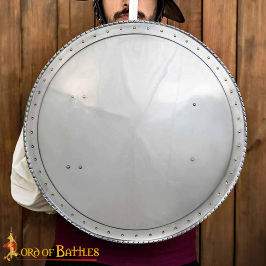 Rodella Escudo Redondo de Acero, 16 Gauge Medieval Buckler con Remaches de Latón - Larp, Stage Combat & Display - Imagen 1