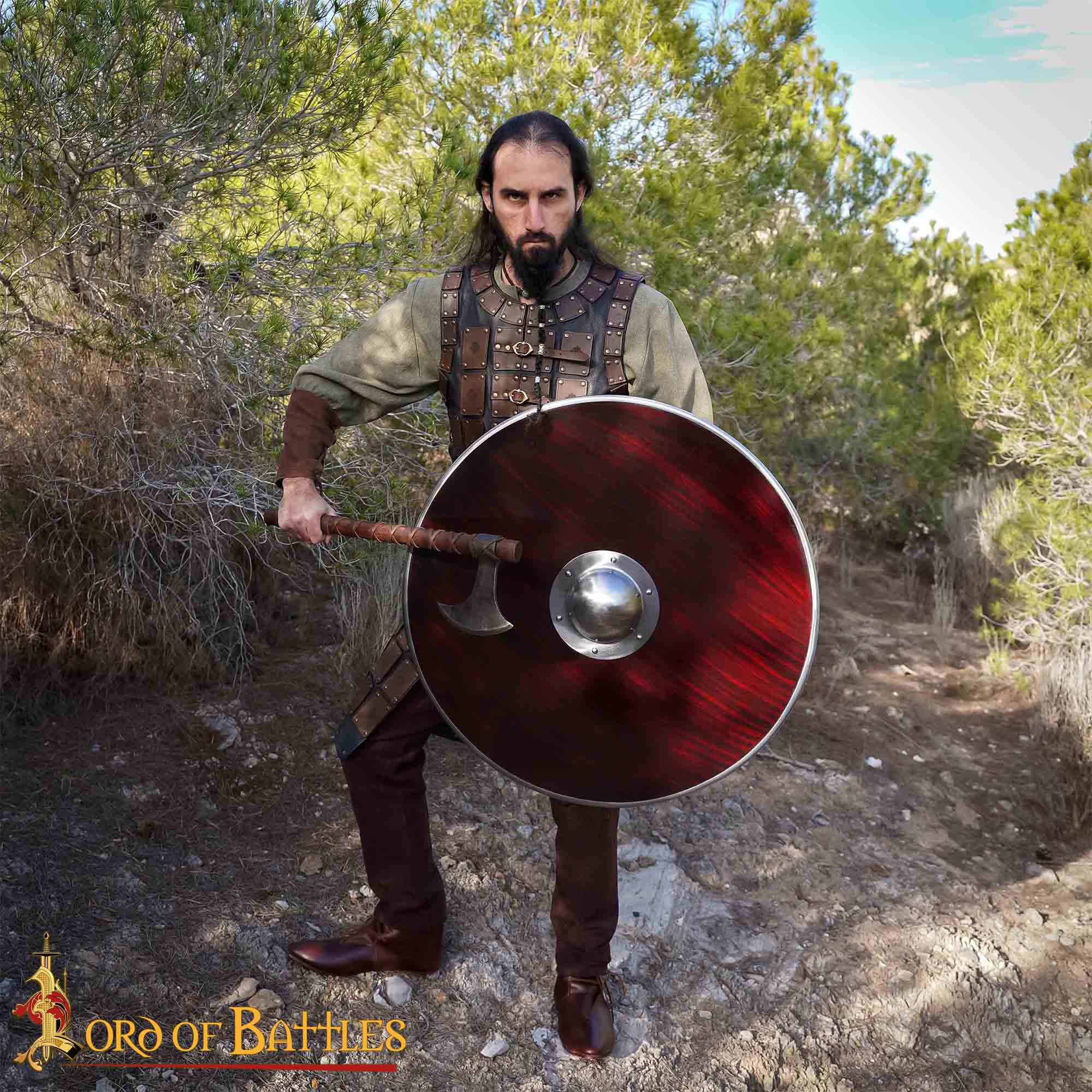 Escudo Vikingo Artesanal - Escudo de Madera con Saliente de Acero para Recreaciones - Imagen 2