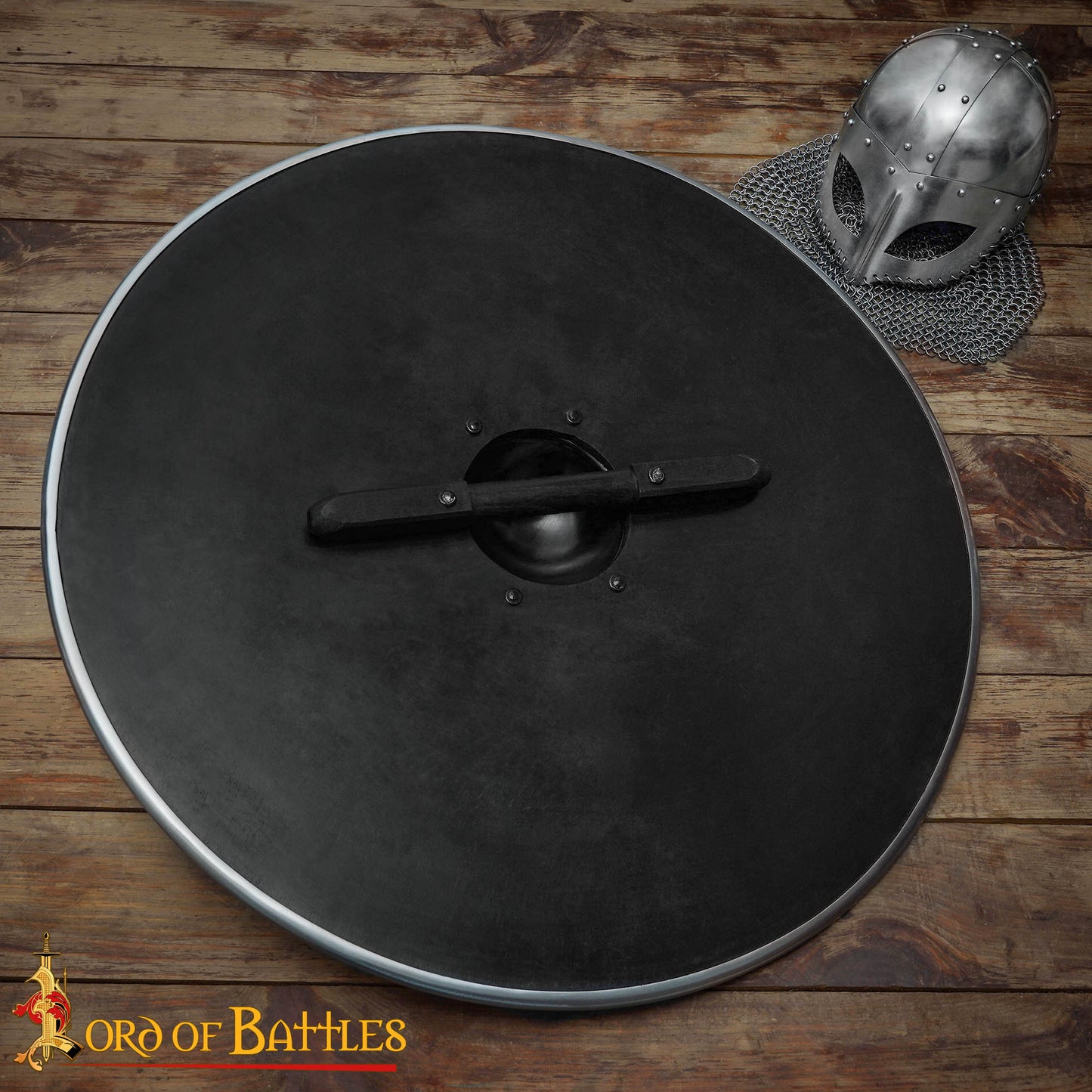 Escudo Vikingo Artesanal - Escudo de Madera con Saliente de Acero para Recreaciones - Imagen 6