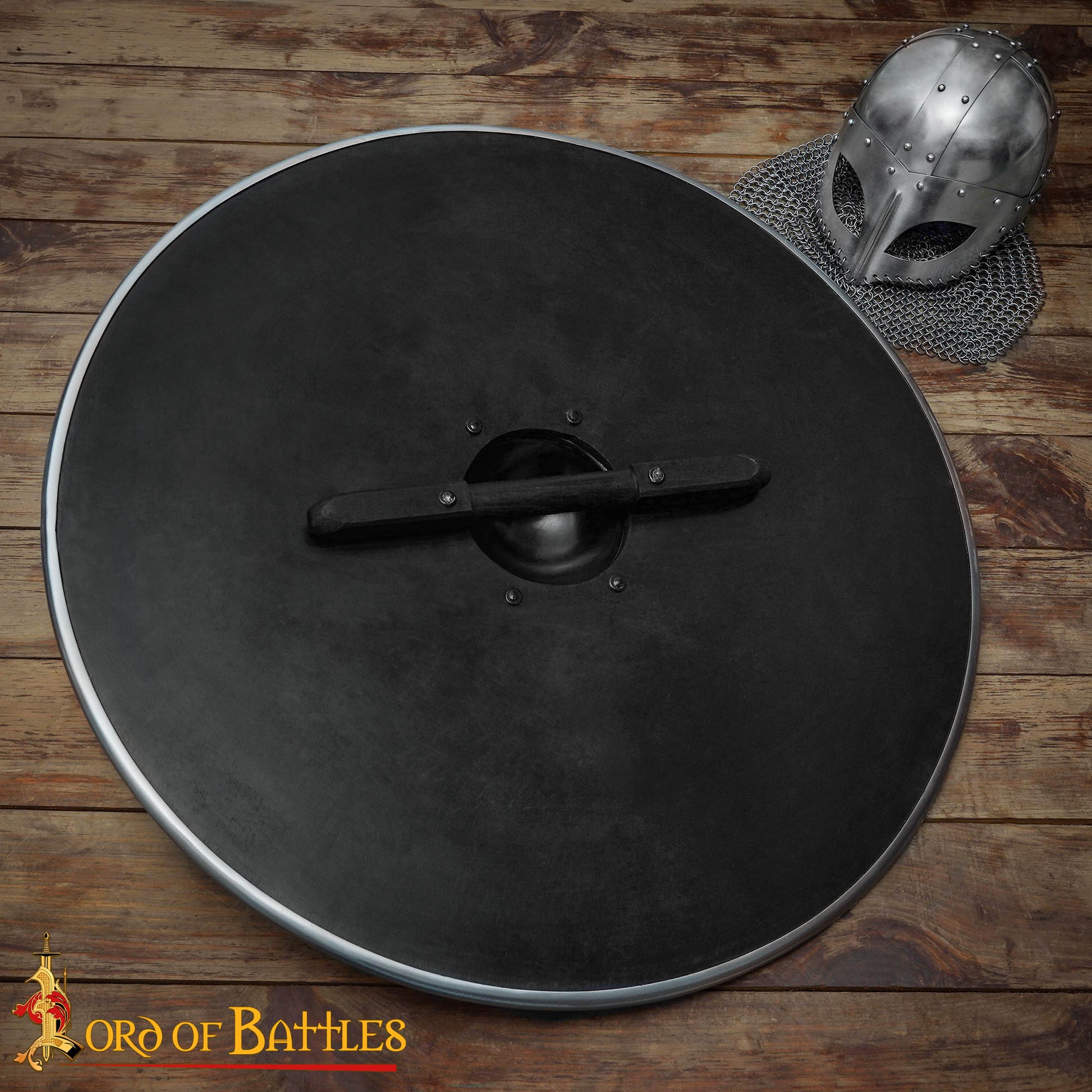 Escudo Vikingo Artesanal - Escudo de Madera con Saliente de Acero para Recreaciones - Imagen 6