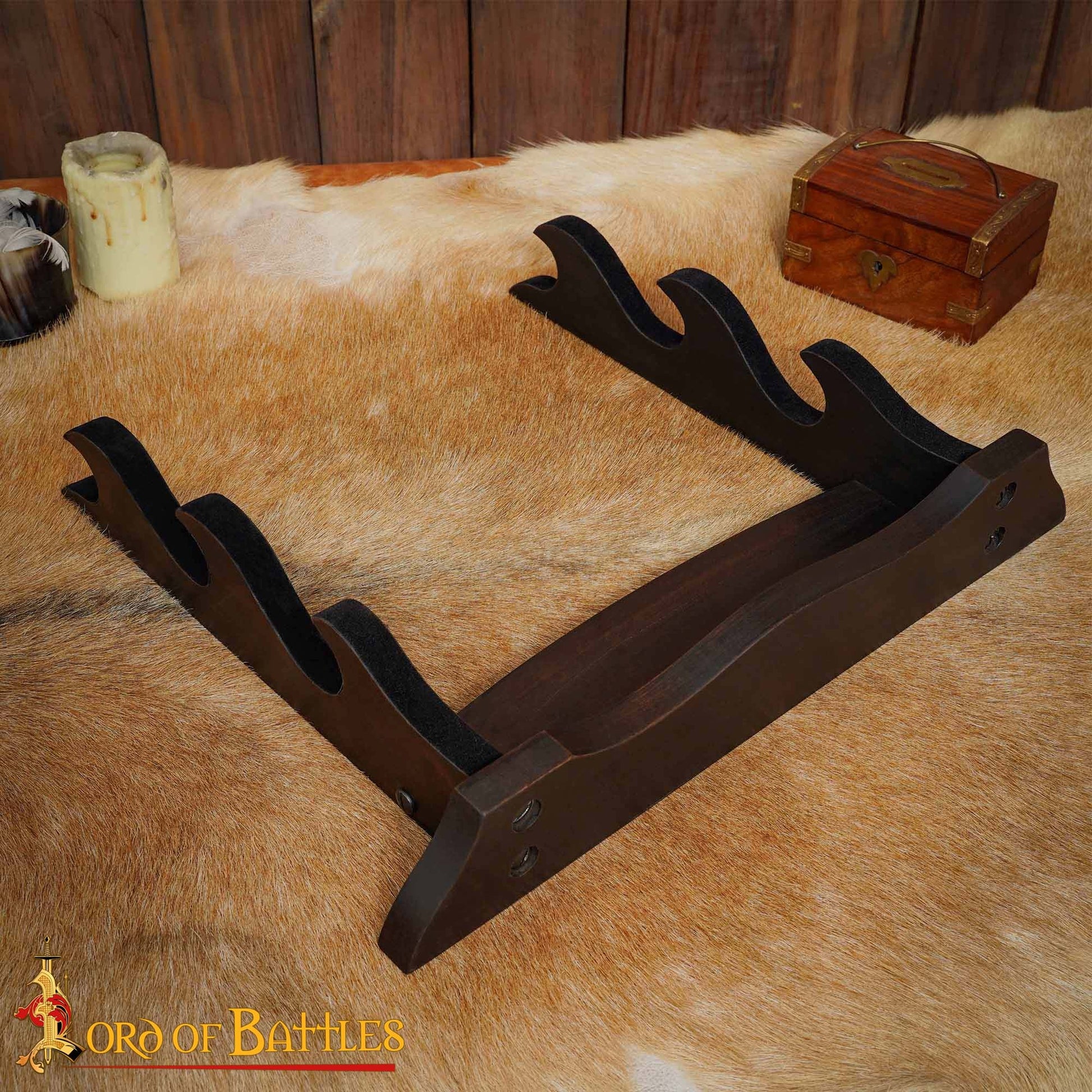 Soporte para Hacha/espada Artesanal de Madera Auténtica de Tres Niveles - Imagen 2