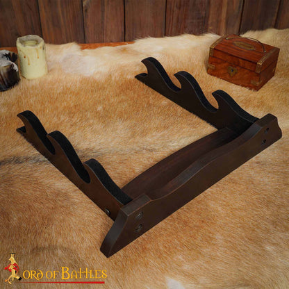 Soporte para Hacha/espada Artesanal de Madera Auténtica de Tres Niveles - Imagen 2
