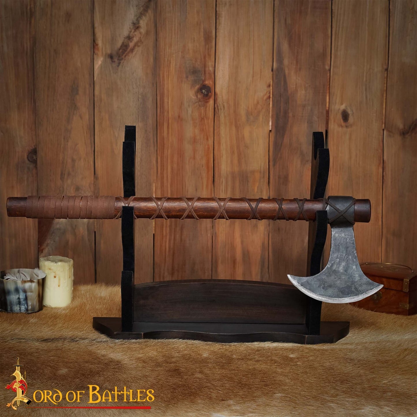 Soporte para Hacha/espada Artesanal de Madera Auténtica de Tres Niveles - Imagen 5