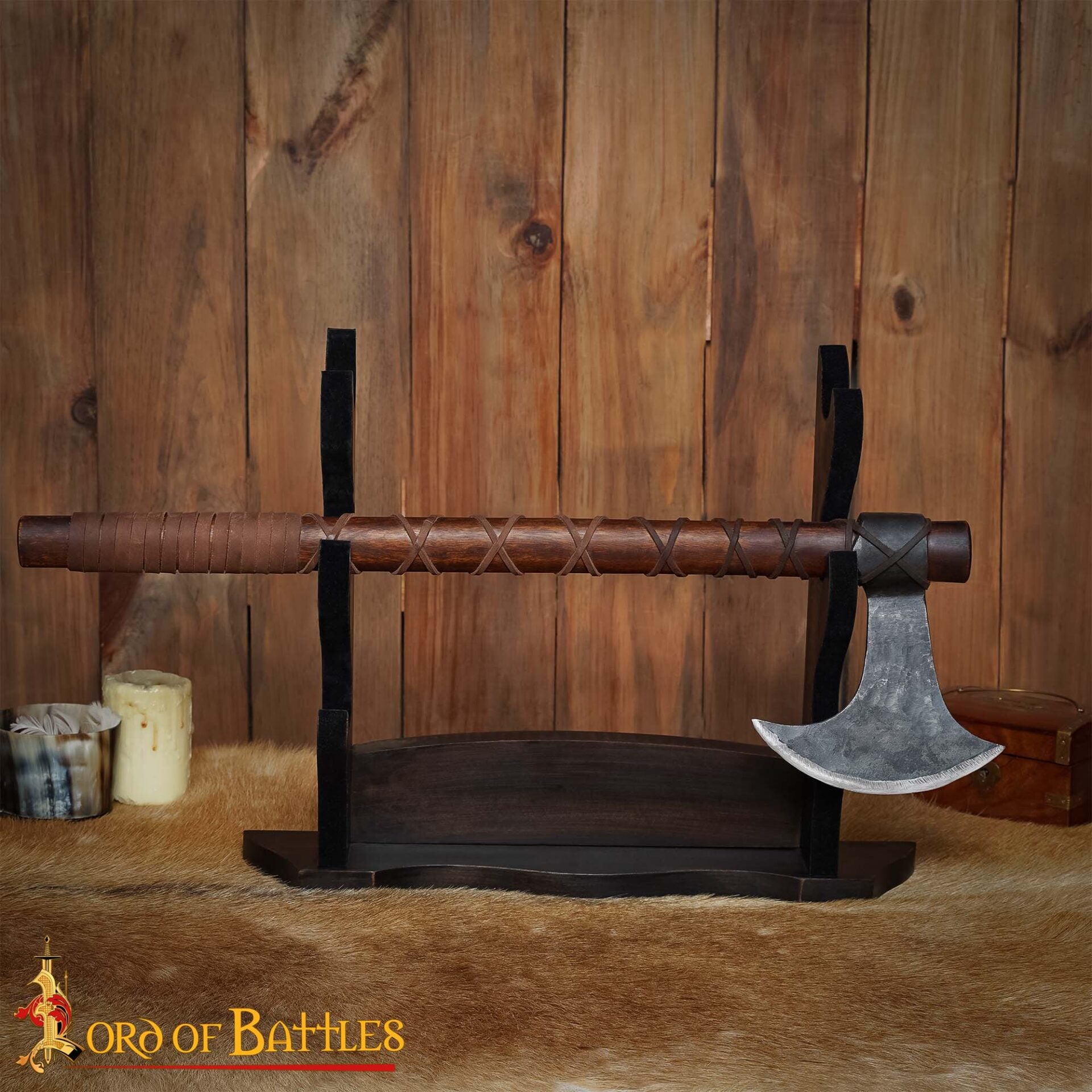 Soporte para Hacha/espada Artesanal de Madera Auténtica de Tres Niveles - Imagen 5