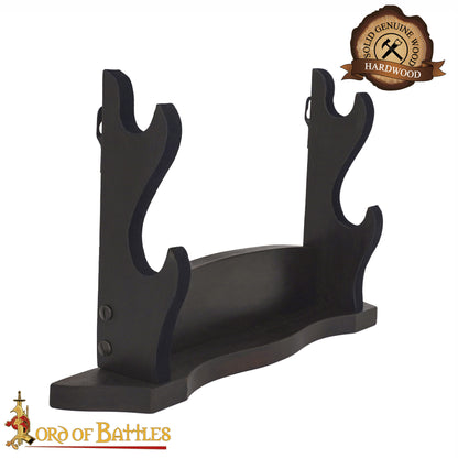 Expositor de Espadas de Madera Pulida de Dos Pisos - Soporte para Armas Medievales para Pared o Estantería - Imagen 4