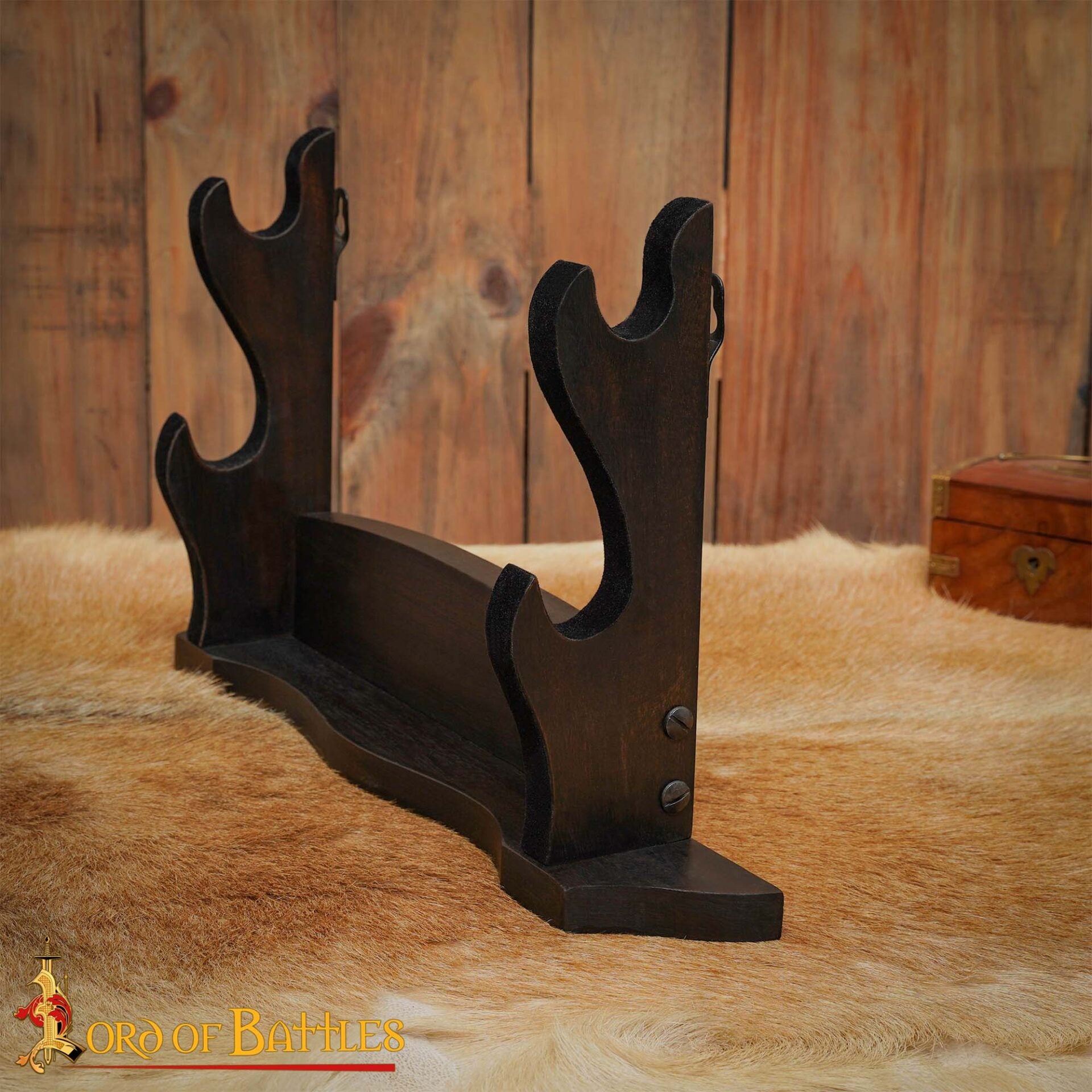 Expositor de Espadas de Madera Pulida de Dos Pisos - Soporte para Armas Medievales para Pared o Estantería - Imagen 5