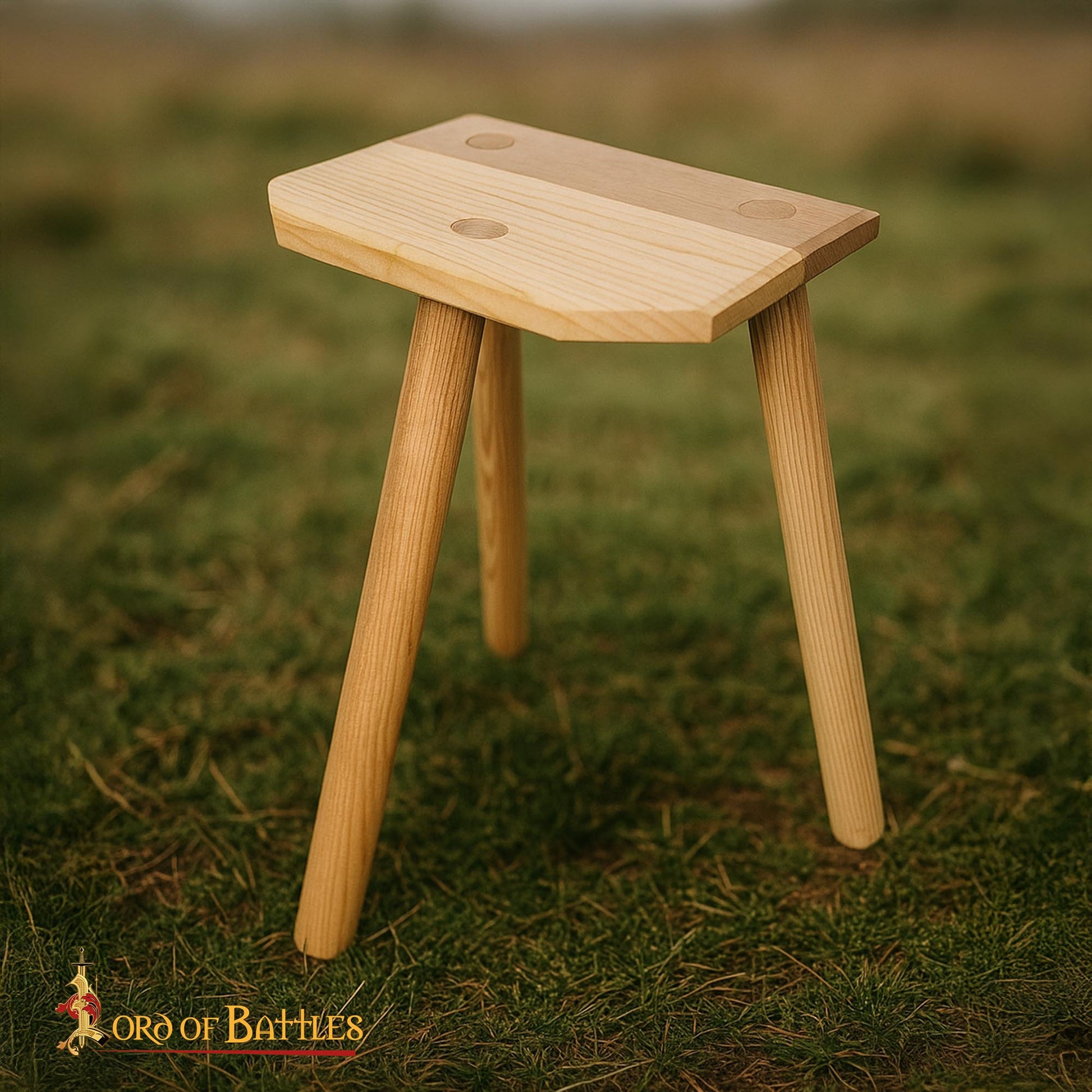 Taburete Medieval Artesanal de Madera de Fresno de Tres Patas - Imagen 4