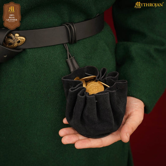 Mythrojan Medieval Joyería Cinturón Bolsa Larp Renacimiento Riñonera Negro - Imagen 1