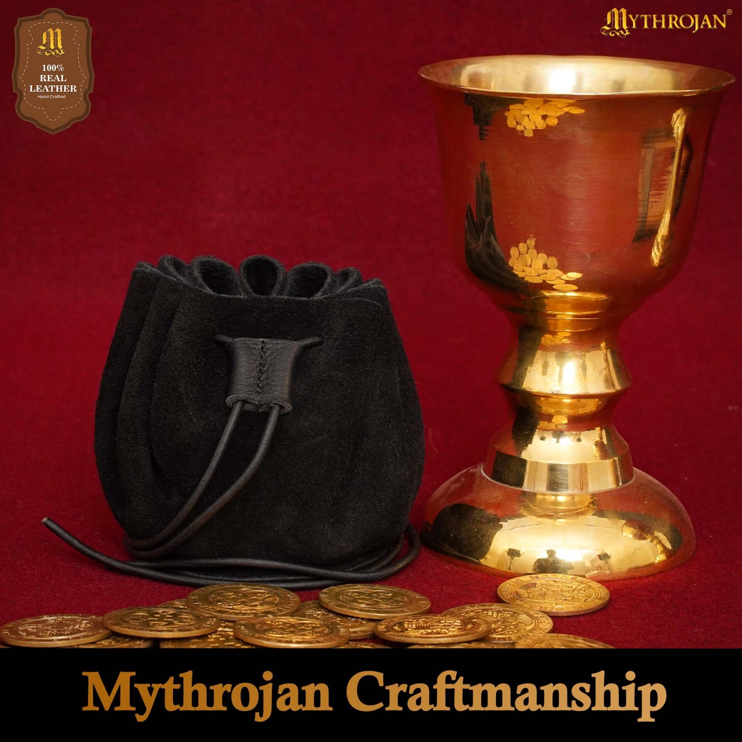Mythrojan Medieval Joyería Cinturón Bolsa Larp Renacimiento Riñonera Negro - Imagen 3