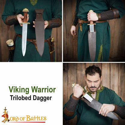 Daga Vikinga con Penacho Trilobulado de Latón Macizo Puro - Imagen 7
