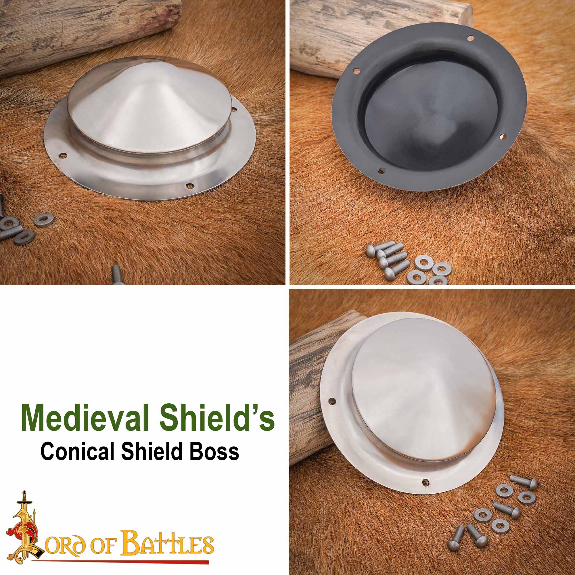 Escudo Cónico Medieval Forjado a Mano Umbo - Imagen 8