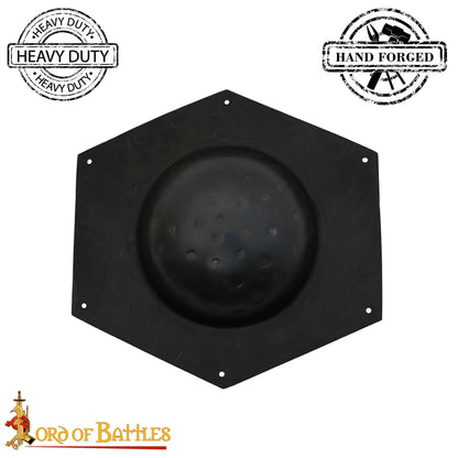 Escudo Hexagonal Forjado a Mano Umbo - Jefe Acero Medieval - Imagen 6