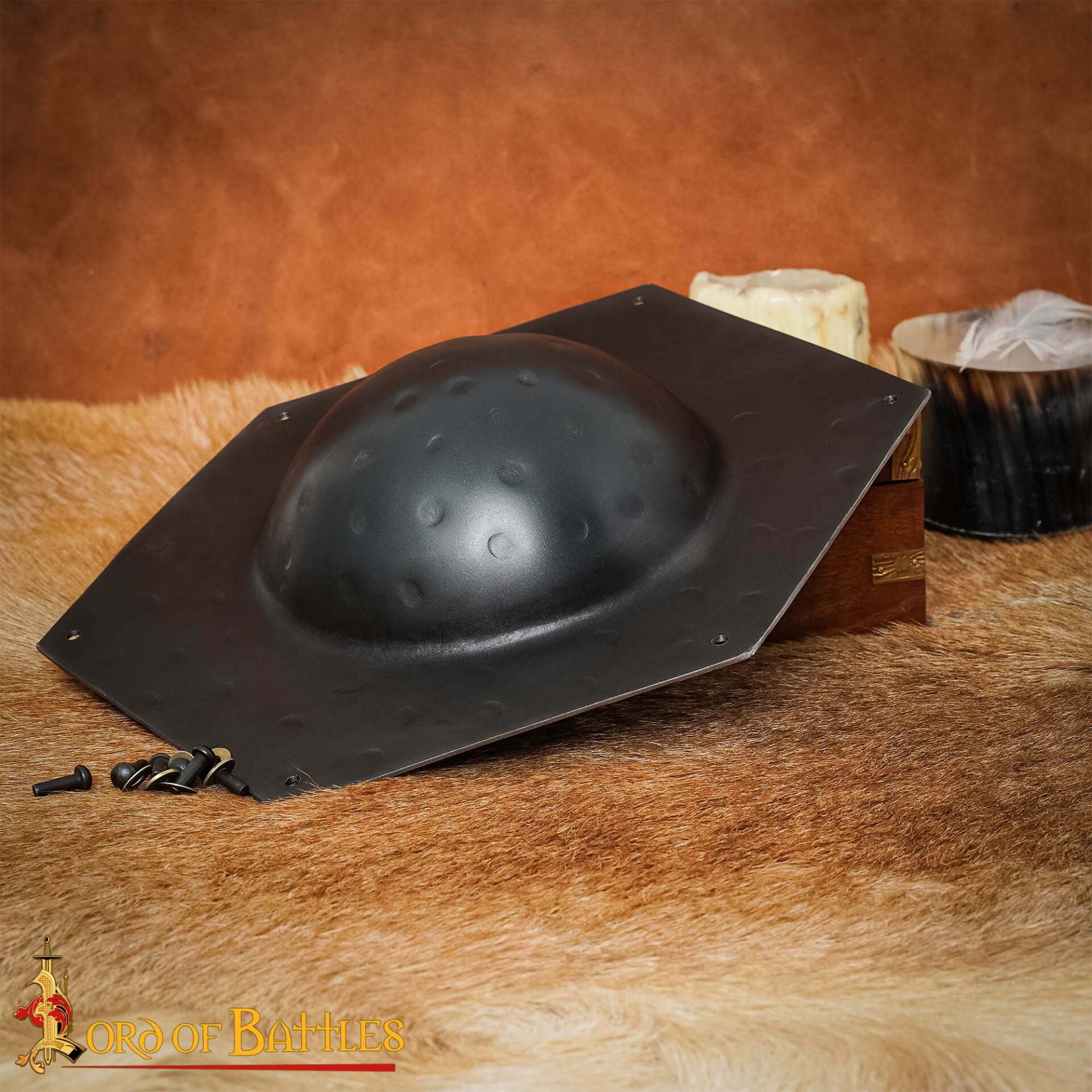 Escudo Hexagonal Forjado a Mano Umbo - Jefe Acero Medieval - Imagen 1