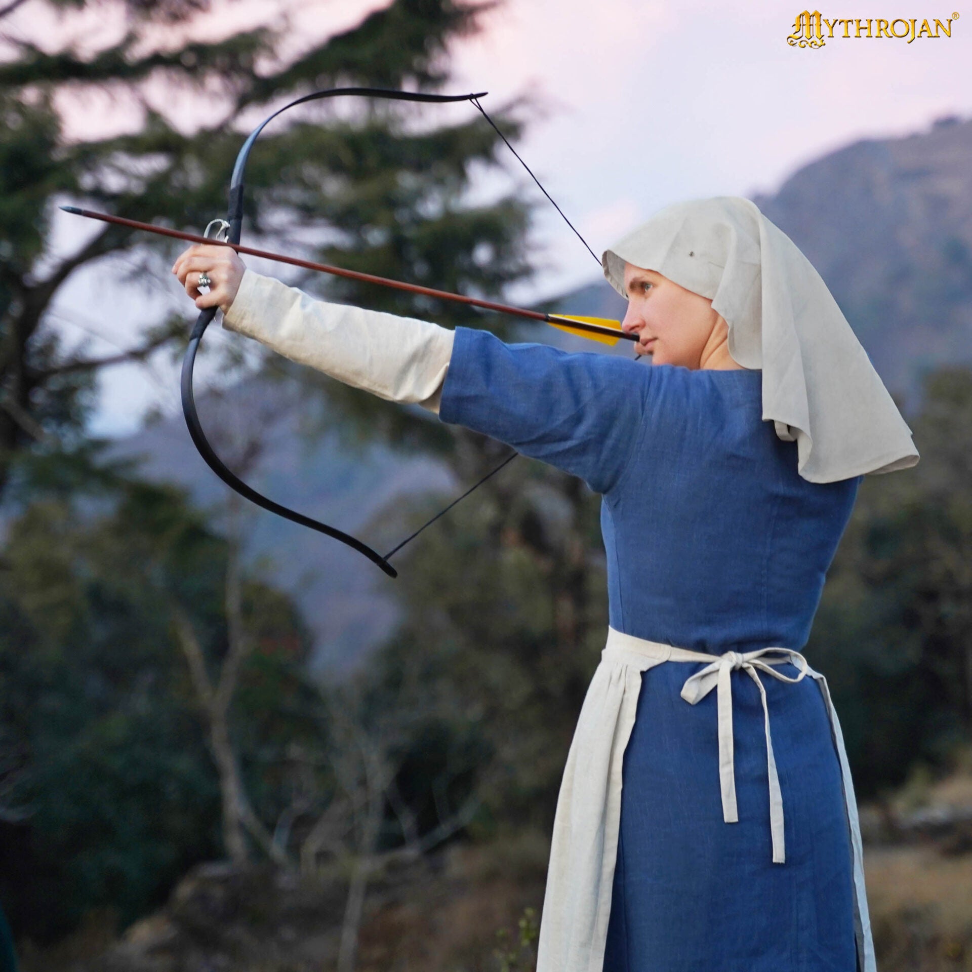 Velo Medieval Ovalado - Cubrecabeza de Lino 100% Natural Siglo Xi-xv Accesorio de Vestuario Histórico - Imagen 5