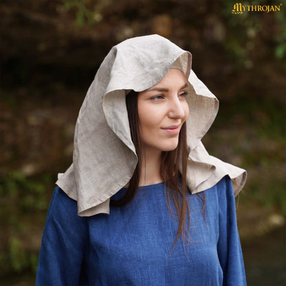 Velo Medieval Ovalado - Cubrecabeza de Lino 100% Natural Siglo Xi-xv Accesorio de Vestuario Histórico - Imagen 1