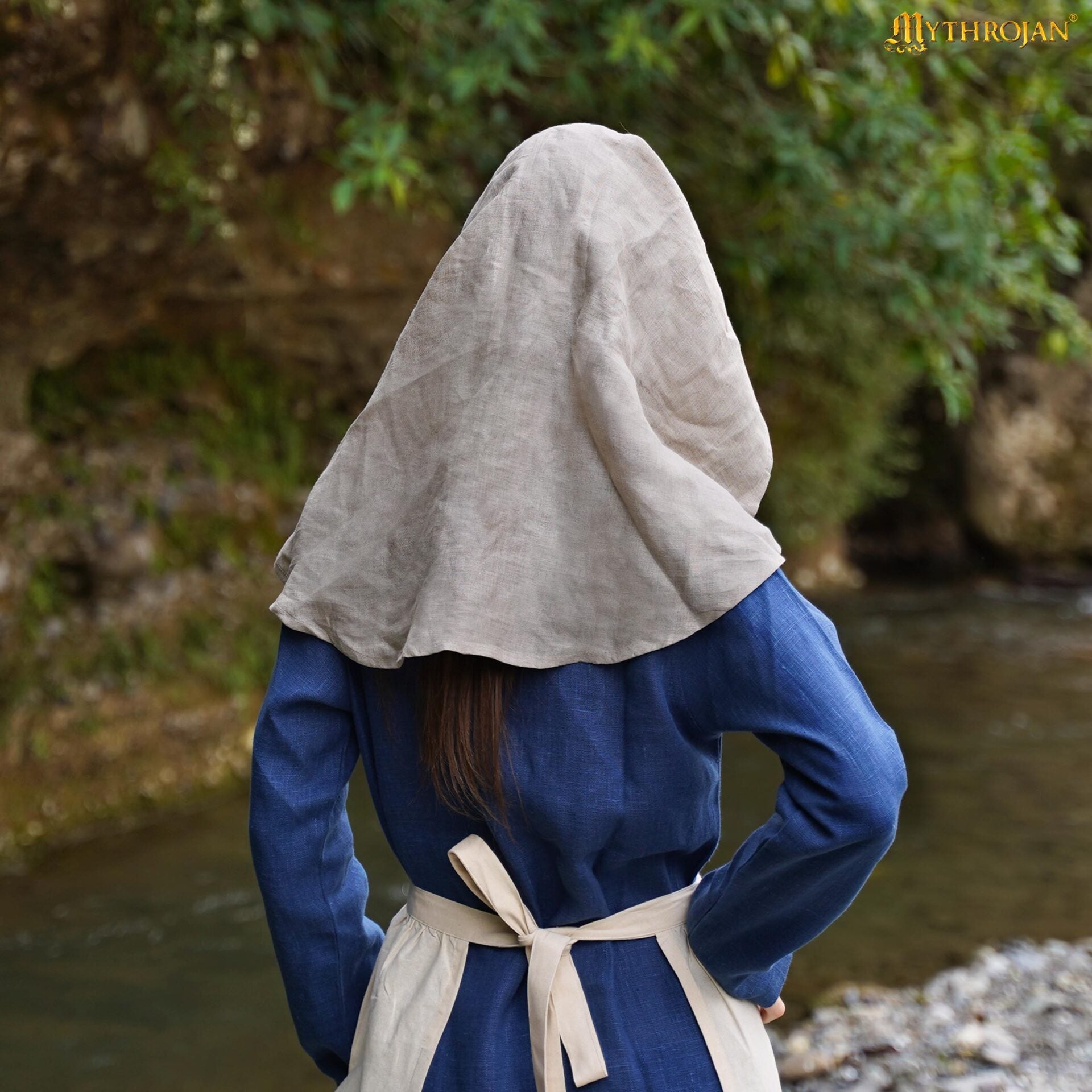 Medieval Linen Half-moon Wimple - Cubrecabeza de Lino 100% Natural - Imagen 6