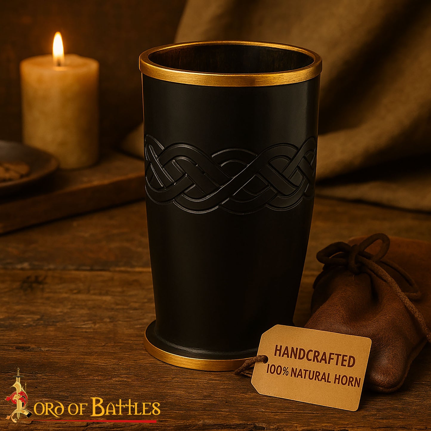 Taza Ceremonial de Cuerno para Beber con Bordes de Latón - Imagen 1