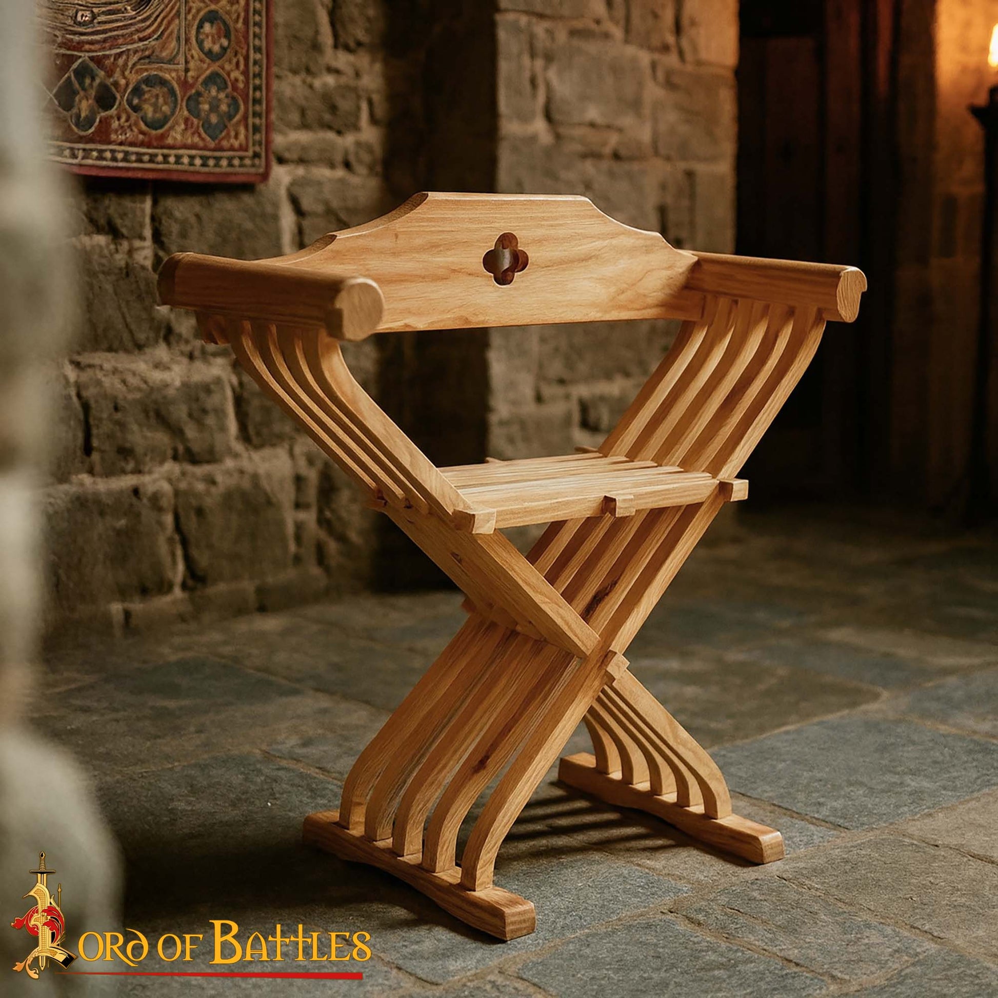 Silla Medieval de Madera Savonarola - Asiento Plegable Renacentista - Imagen 6