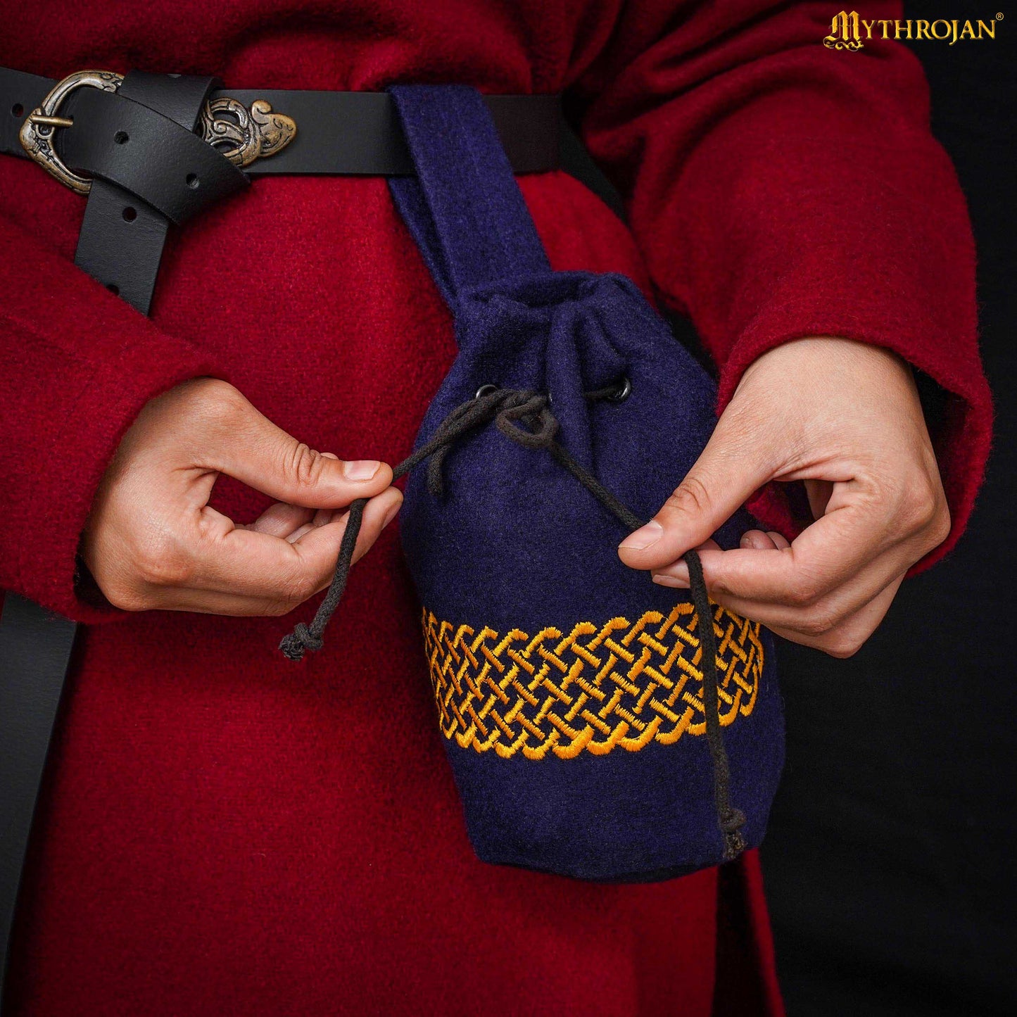 Mythrojan Bolsa de Lana Bordada con Cordón para Cinturón: Medieval Vikingo Celta Bolsa Accesorios de Disfraces Monedero, 8" × 6.5 - Imagen 1