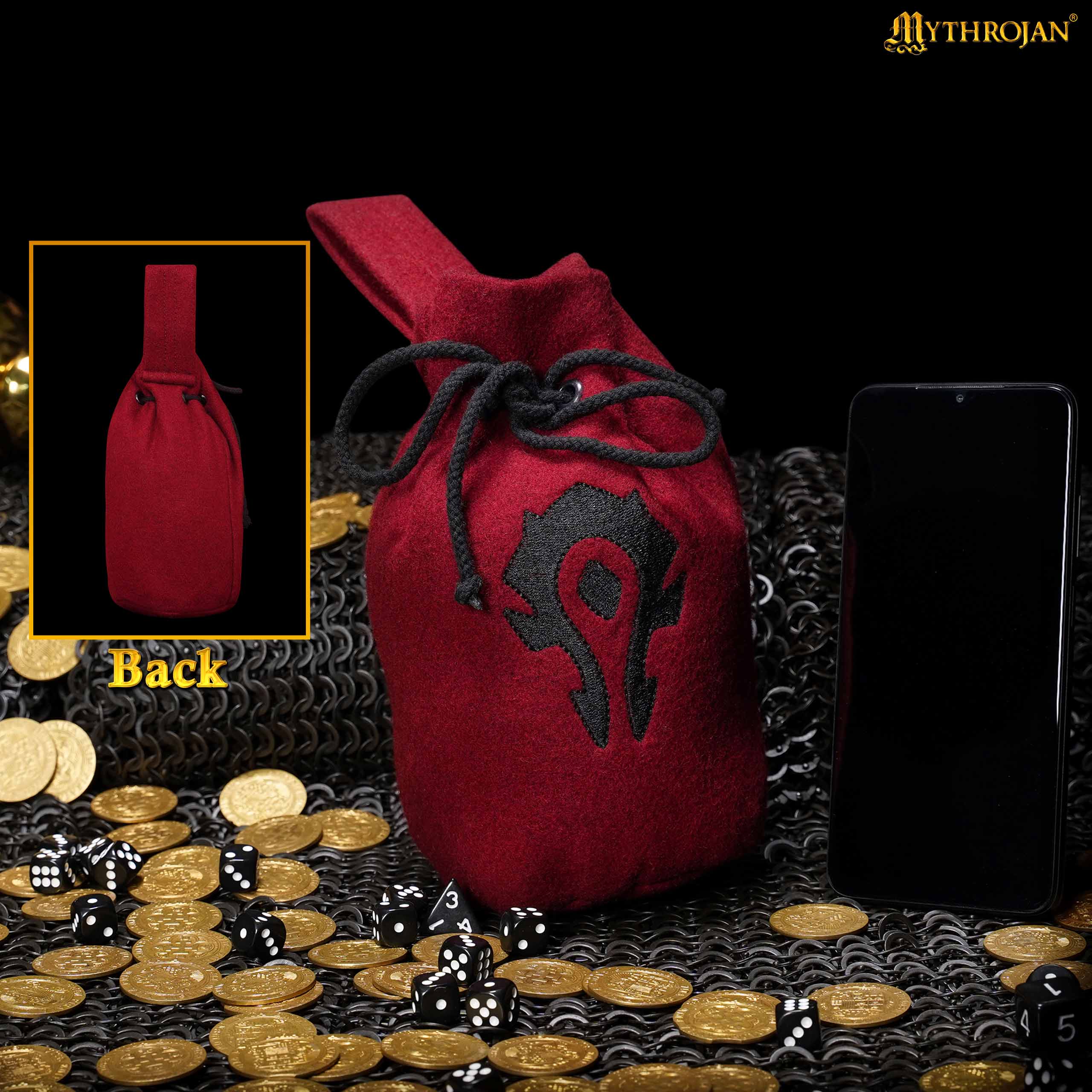 Mythrojan "for The Horde" Bolsa de Lana con Cordón para Cinturón: Accesorio para Disfraces Monedero , Granate , 8" × 6.5" - Imagen 2