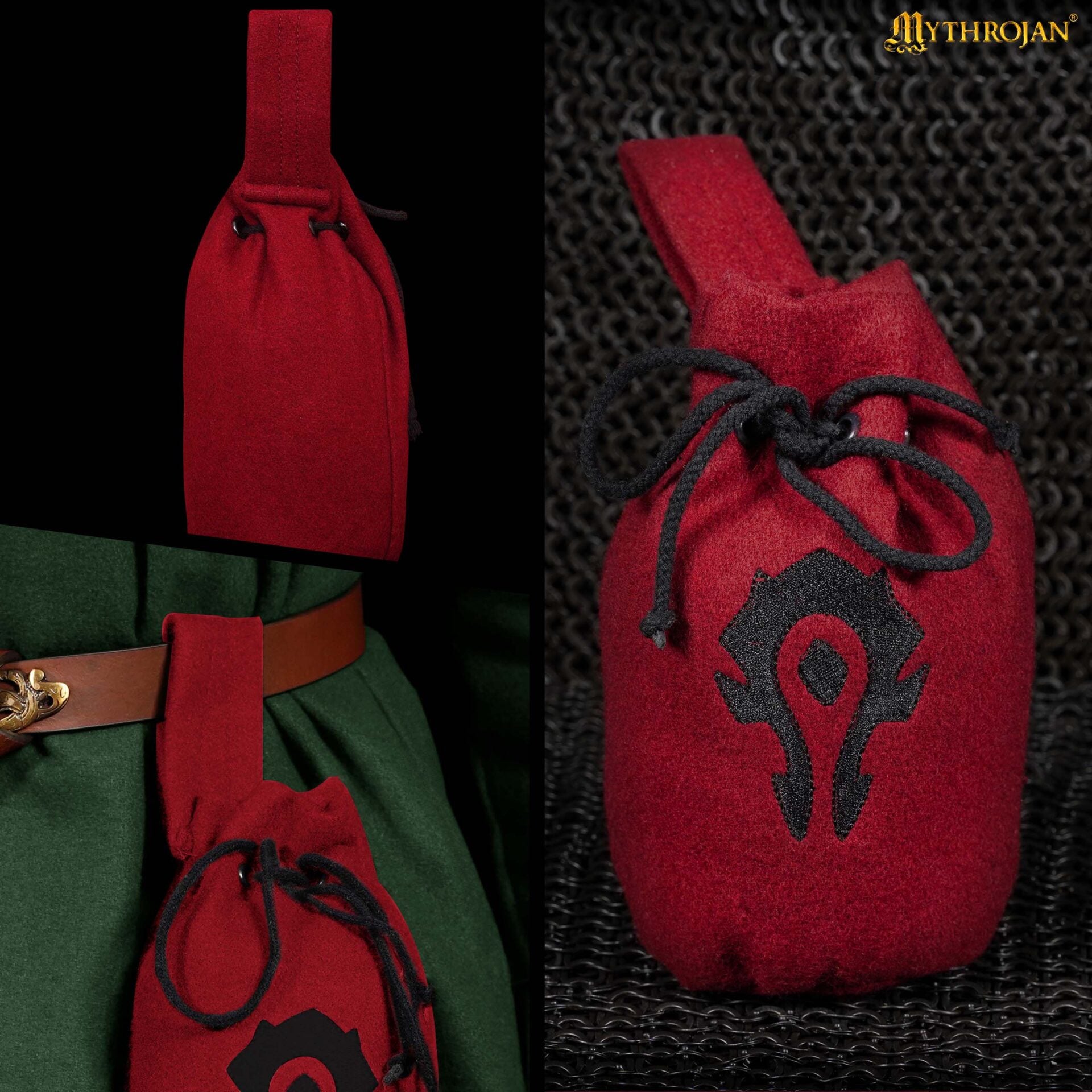 Mythrojan "for The Horde" Bolsa de Lana con Cordón para Cinturón: Accesorio para Disfraces Monedero , Granate , 8" × 6.5" - Imagen 4