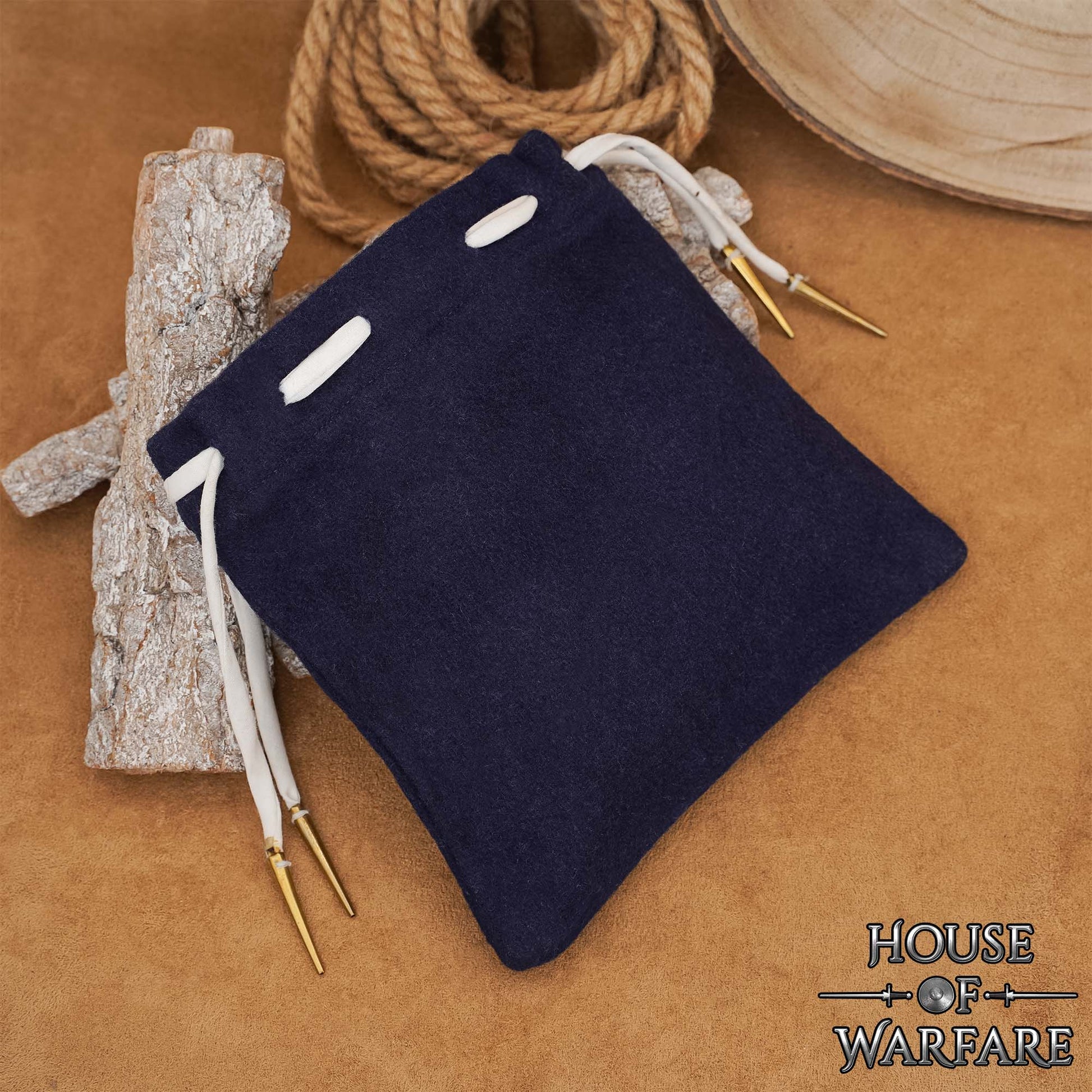 Bolsa Medieval de Lana con Cordón Azul Marino - Imagen 5