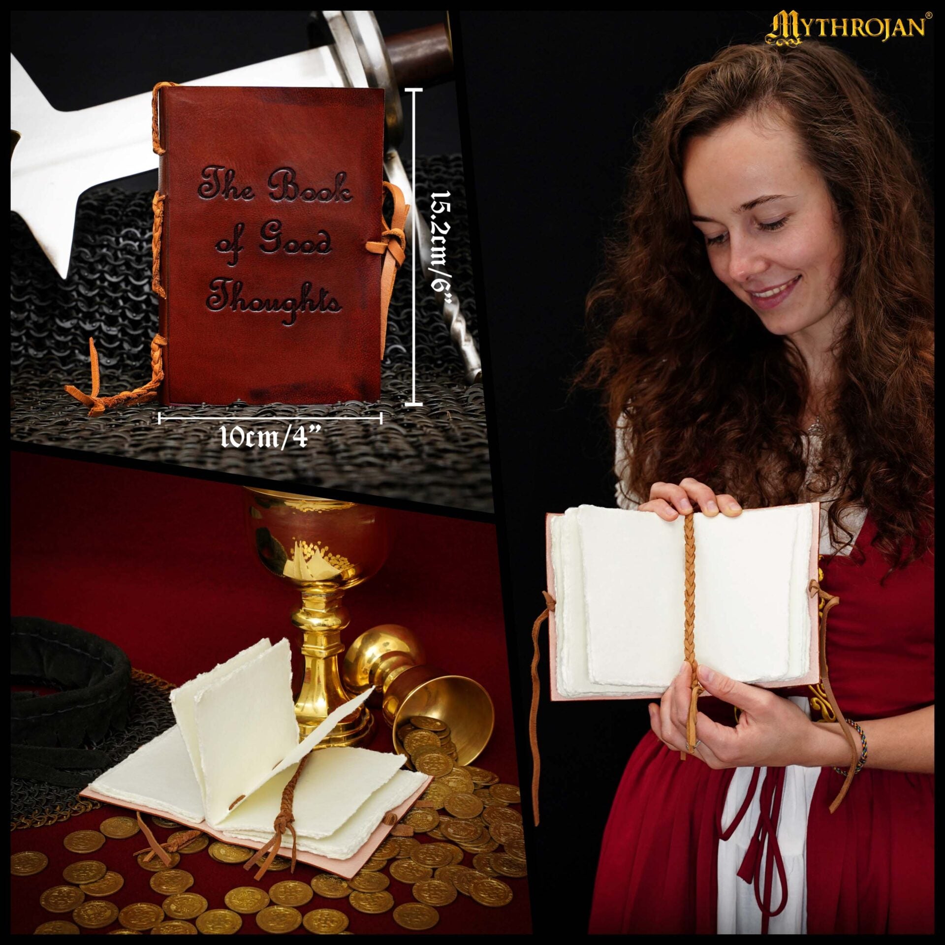 Diario Medieval de Cuero el Libro de los Buenos Pensamientos | Diario Vintage Hecho a Mano para Escribir, Dibujar y Escribir Un Diario - Imagen 4