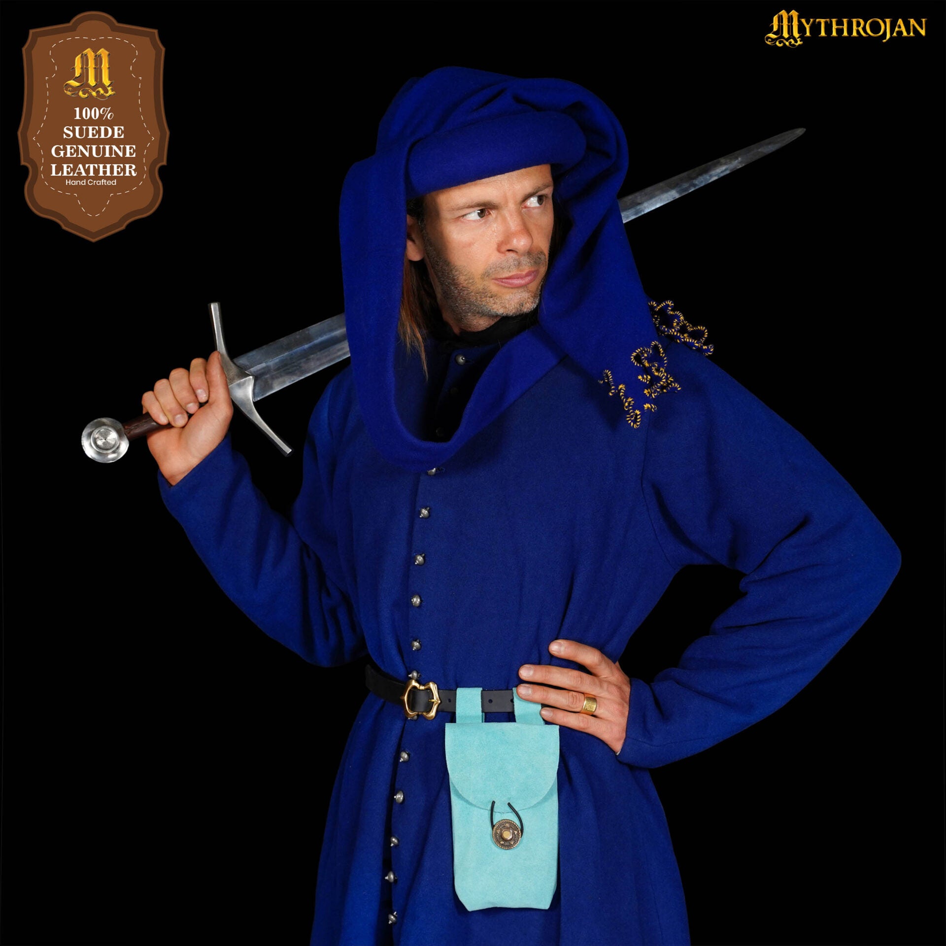 Mythrojan Medieval Renacimiento Cinturón de Joyería de Gamuza Bolsa Larp Traje Bolsa de Cintura - Imagen 2