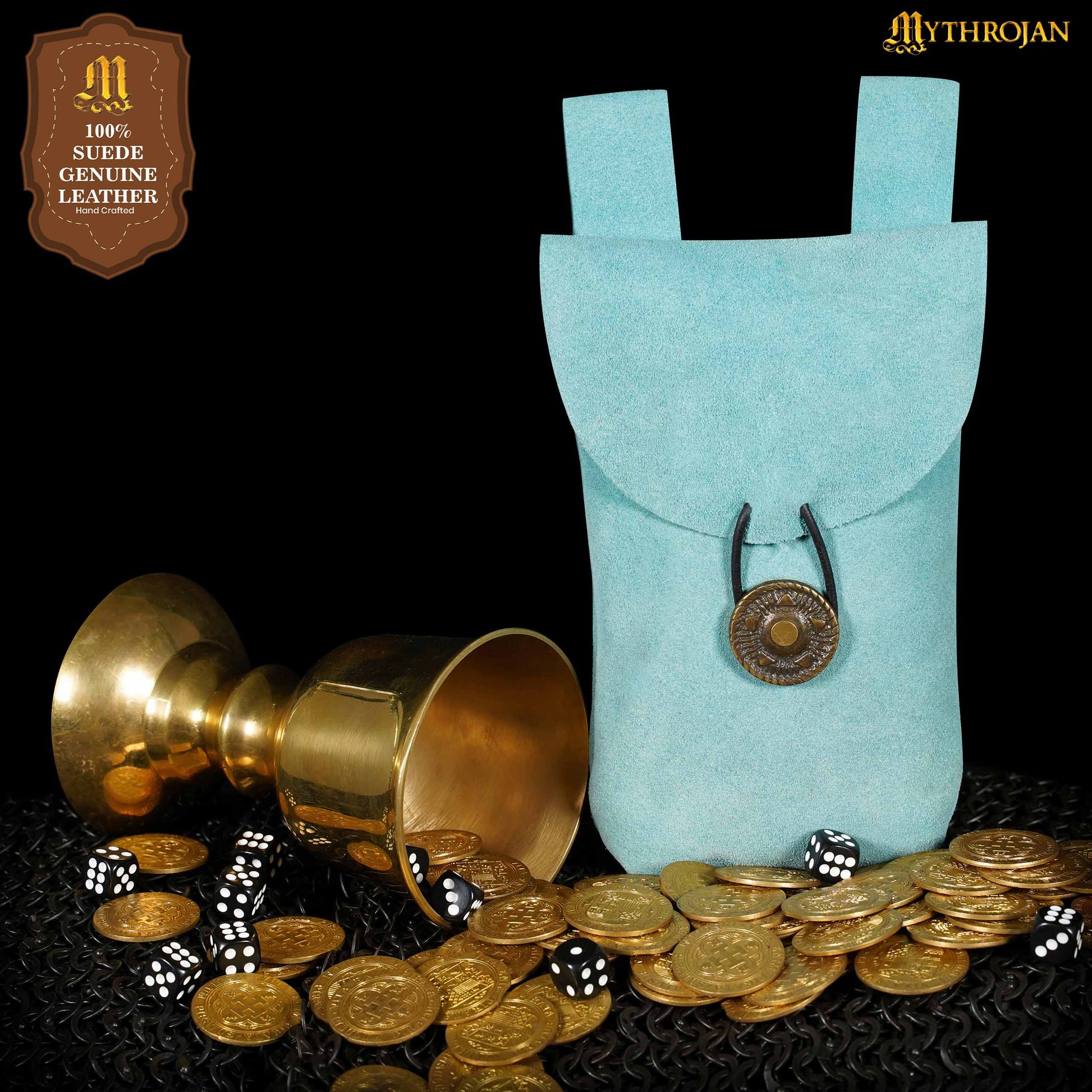 Mythrojan Medieval Renacimiento Cinturón de Joyería de Gamuza Bolsa Larp Traje Bolsa de Cintura - Imagen 5