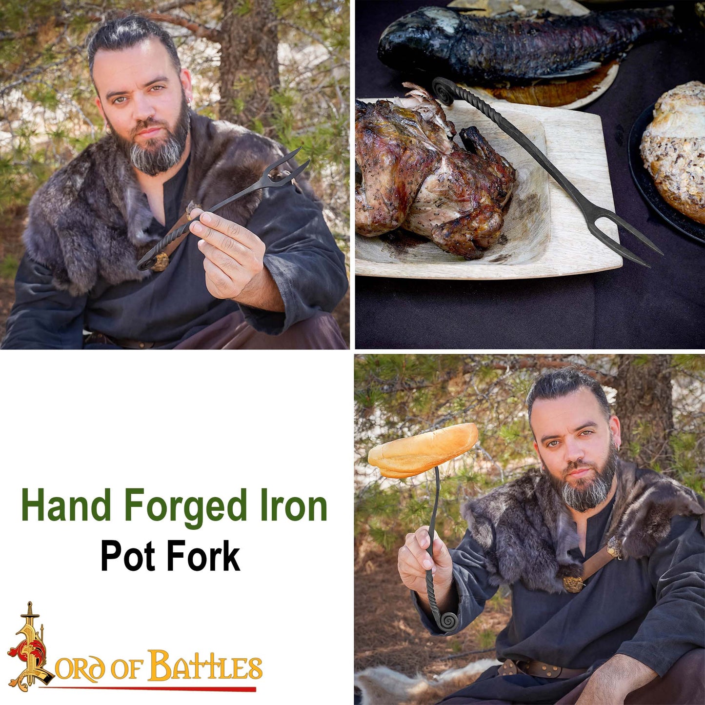 Viking Tenedor de Hierro Forjado a Mano para Ollas - Mango Retorcido Herramienta para Cocinar y Servir a Fuego Abierto - Imagen 17