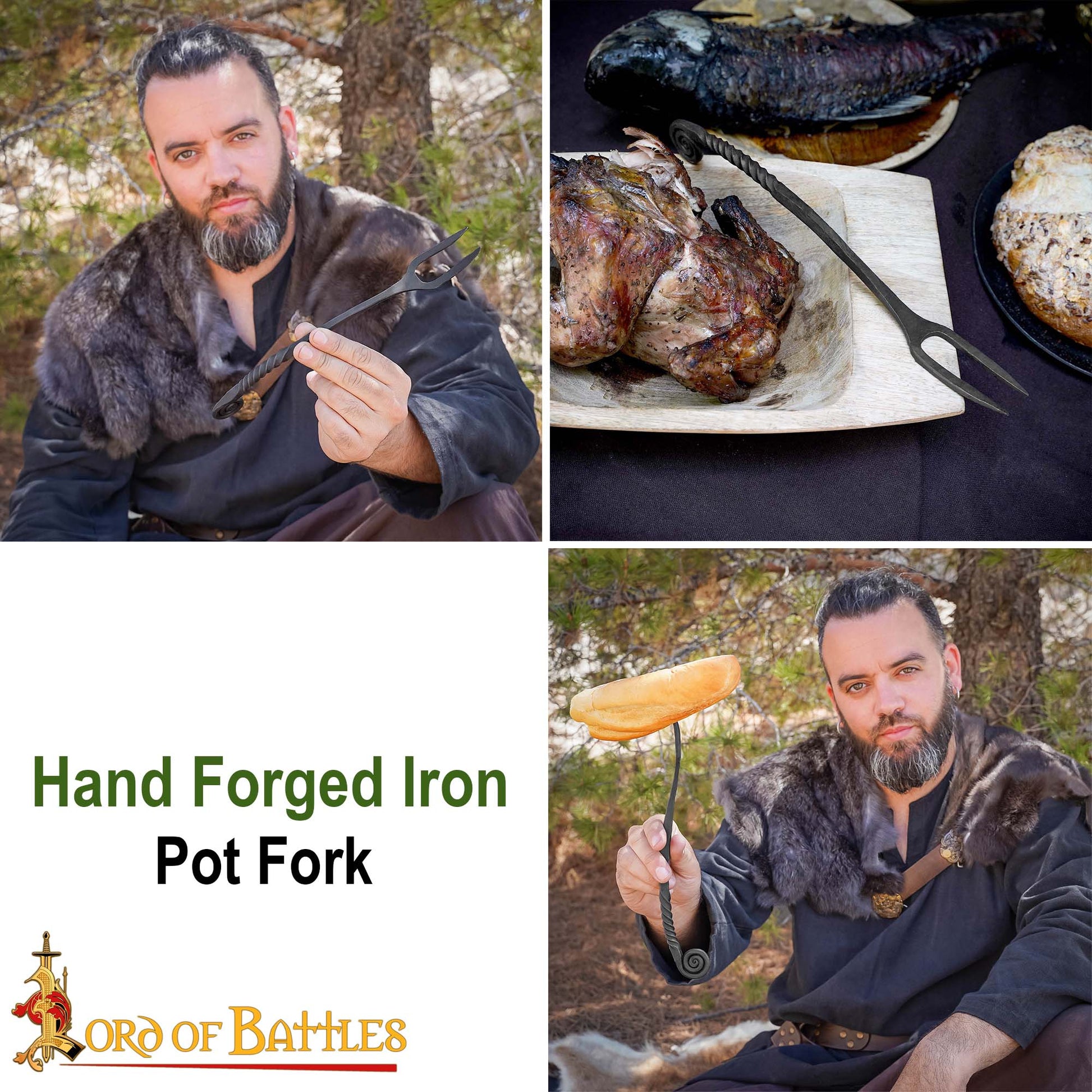 Viking Tenedor de Hierro Forjado a Mano para Ollas - Mango Retorcido Herramienta para Cocinar y Servir a Fuego Abierto - Imagen 17