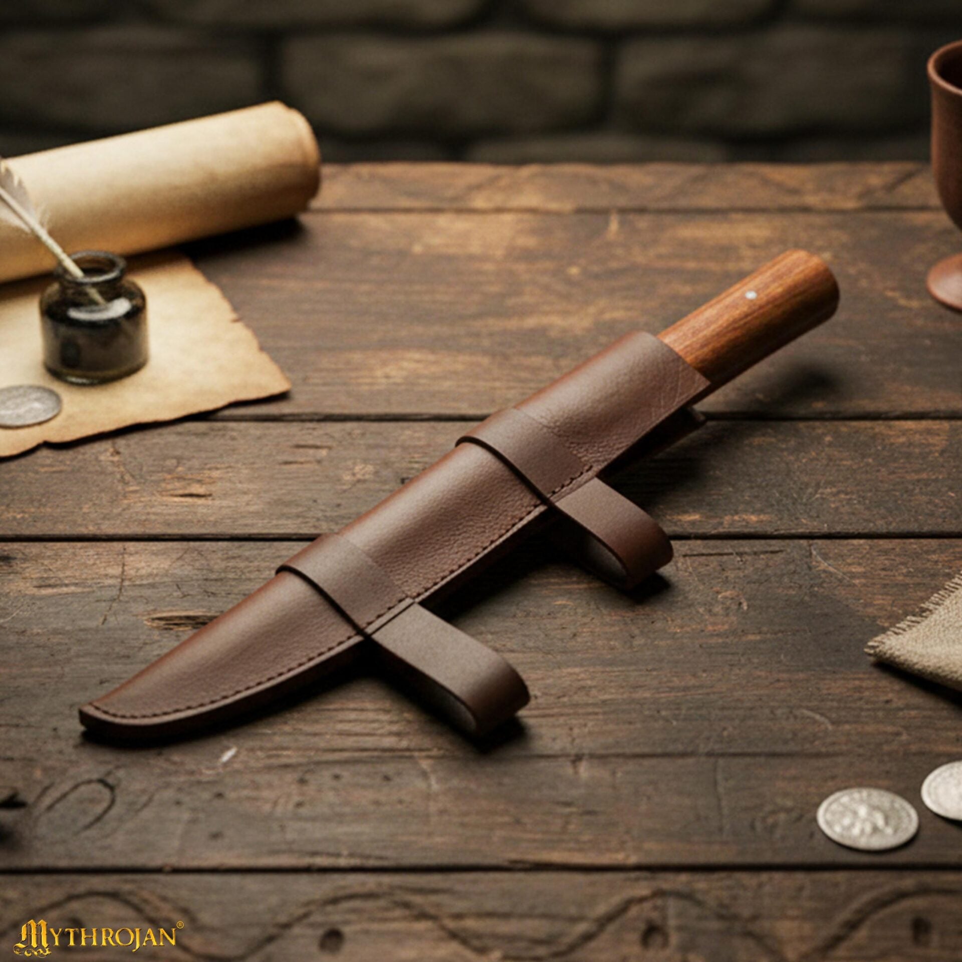 Cuchillo Seax Forjado a Mano - Hoja de Acero con Mango de Madera y Funda de Cuero - Imagen 8