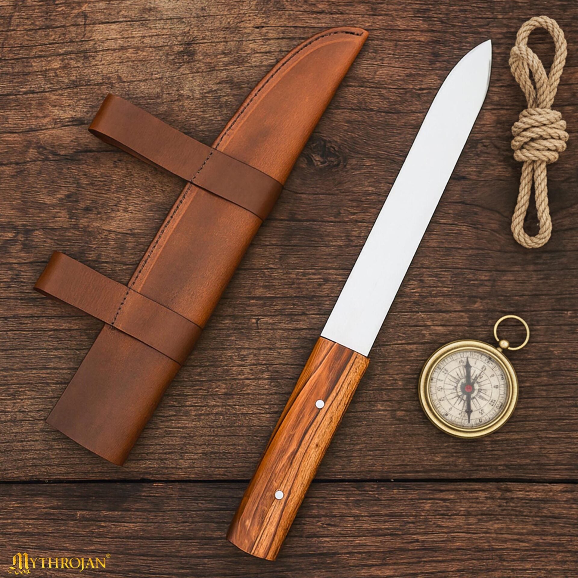 Cuchillo Seax Forjado a Mano - Hoja de Acero con Mango de Madera y Funda de Cuero - Imagen 1