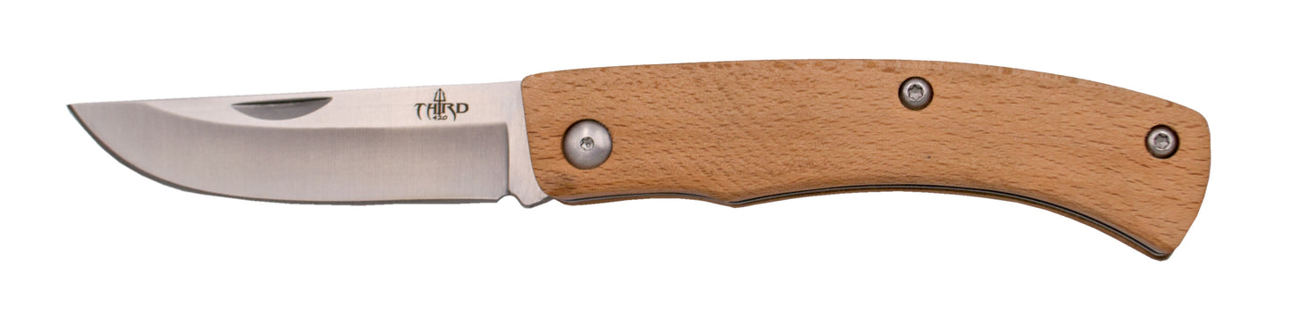 Terceira Canivete Carraca 4 Saltos Cabo Faia Aço Inoxidável 8,5 Cm