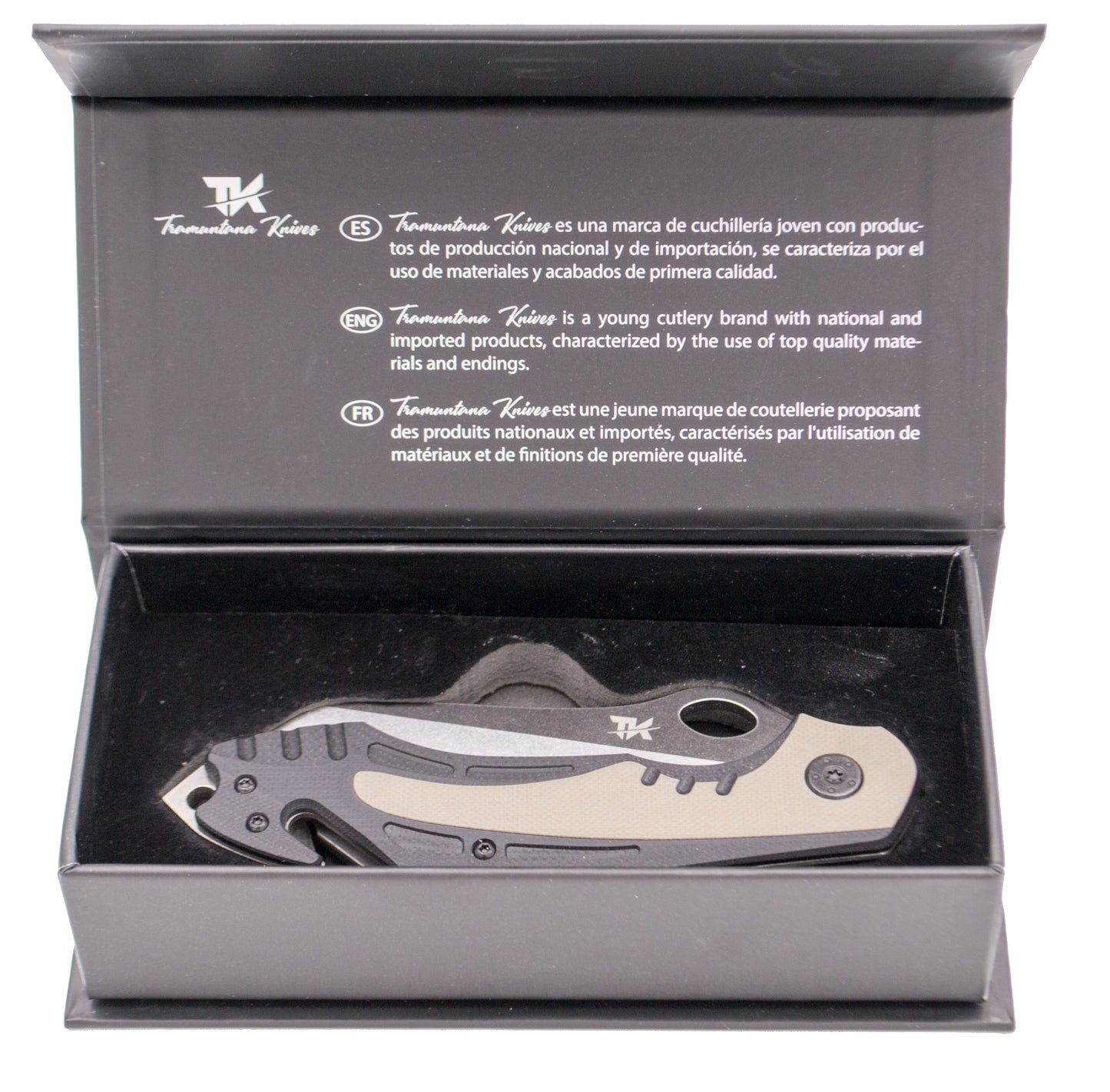 Faca de Resgate Tramuntana G10 Textura 420 Aço Preto Serra Cabo 8,5 Cm