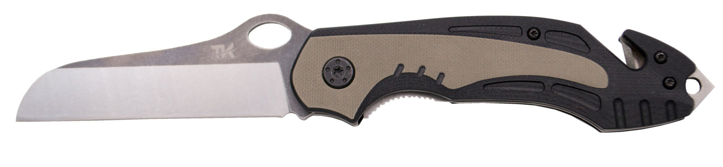 Faca de Resgate Tramuntana G10 Textura 420 Aço Preto Serra Cabo 8,5 Cm