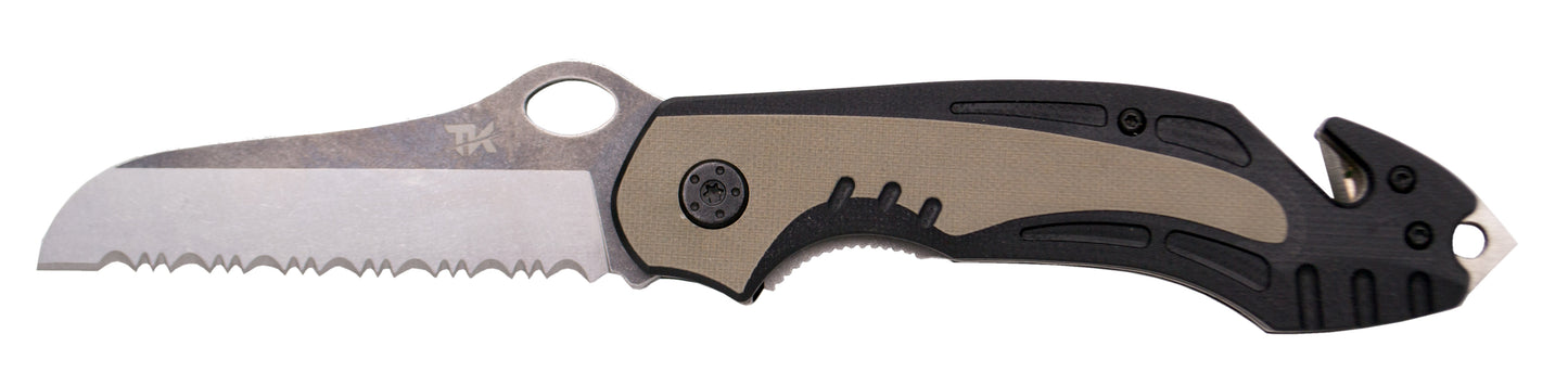 Faca de Resgate Tramuntana G10 Textura 420 Aço Preto Serra Cabo 8,5 Cm
