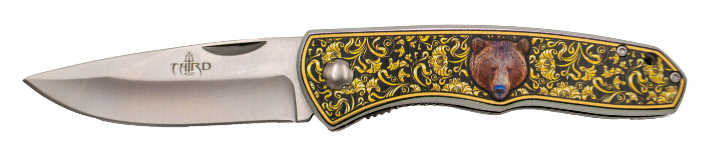 Third Knife Damascened Aluminum Bear Steel 420 9 Cm