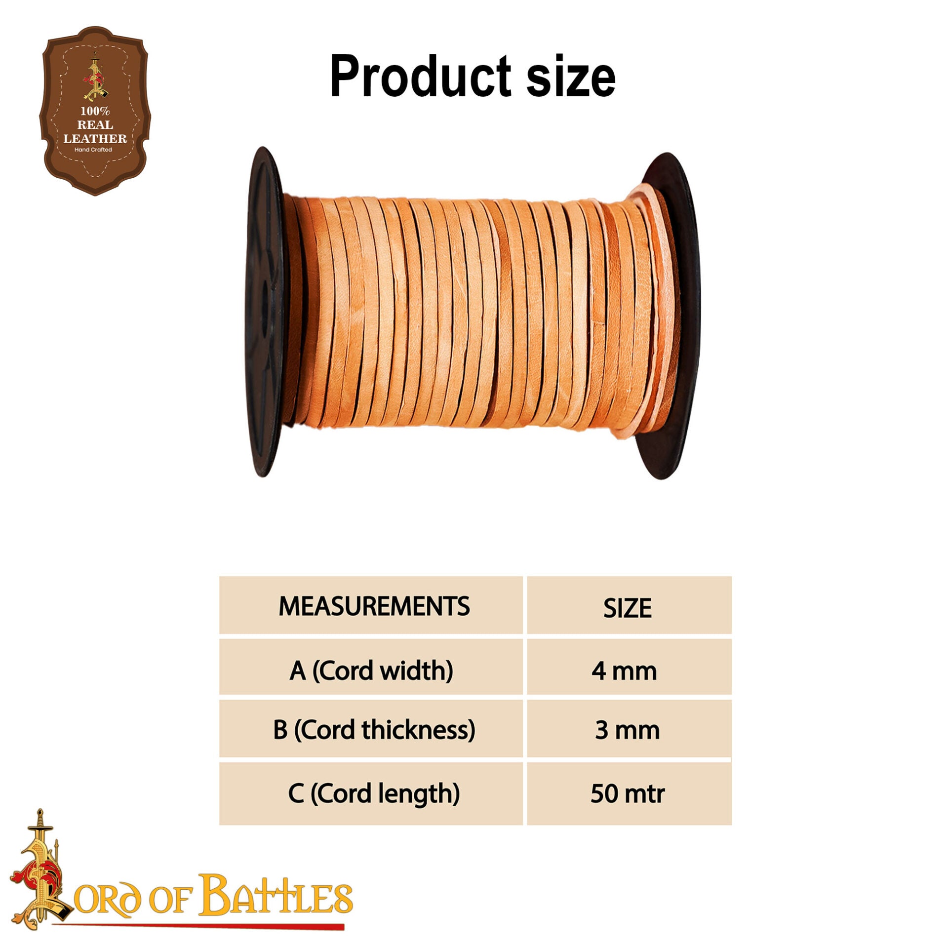 Cordón Medieval de Cuero - Carrete de 50 Metros | Cuero Plano de Grano Entero de Curtido Vegetal - Imagen 3