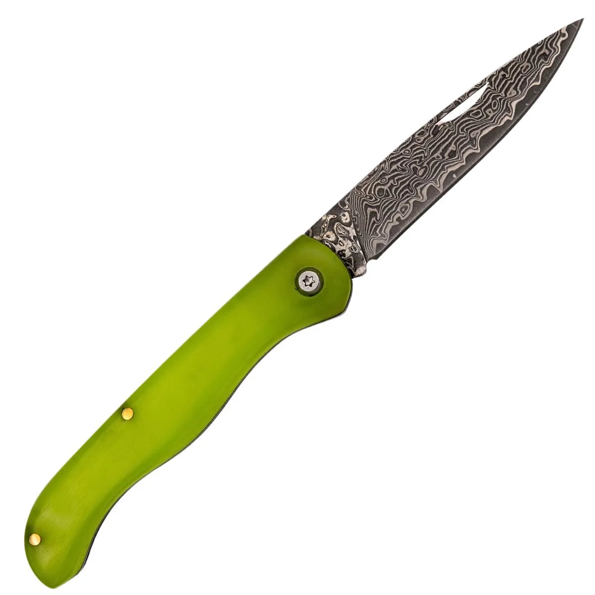 Navaja Artesanal Tramuntana de Damasco VG10 Mango Fluorescente