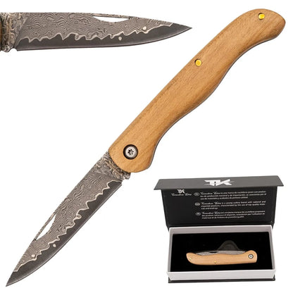 Navaja Artesanal Tramuntana de Damasco VG10 con Mango de Arce