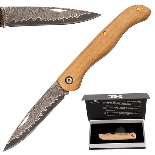 Navaja Artesanal Tramuntana de Damasco VG10 con Mango de Arce