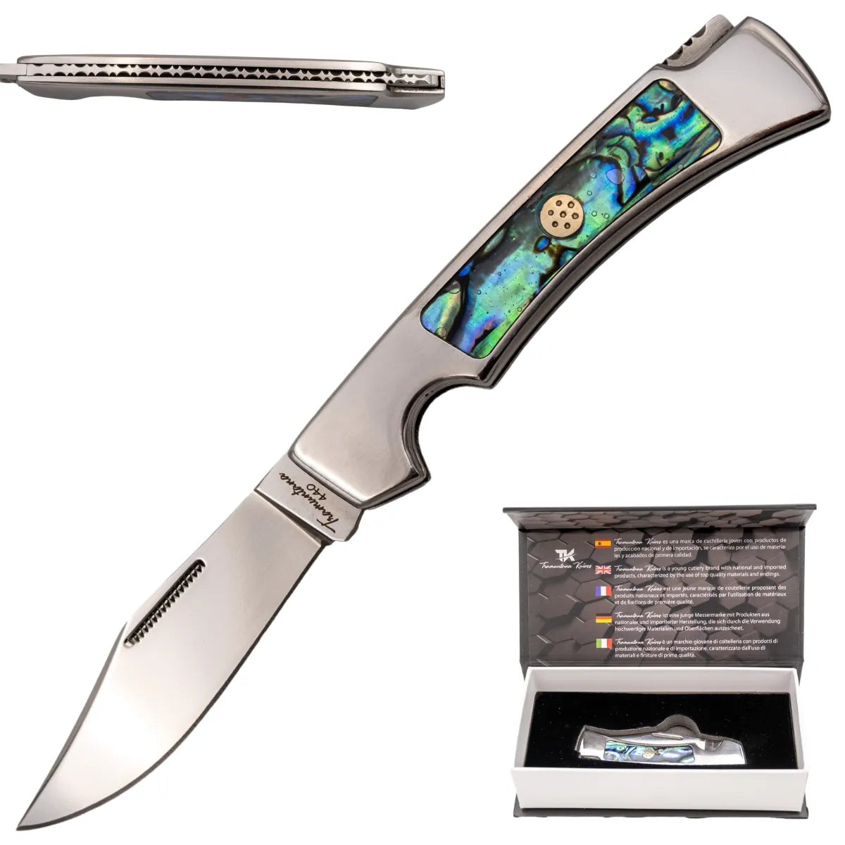 Navaja Gran Danés Tramuntana Knives Mango de Abulón y Acero 440