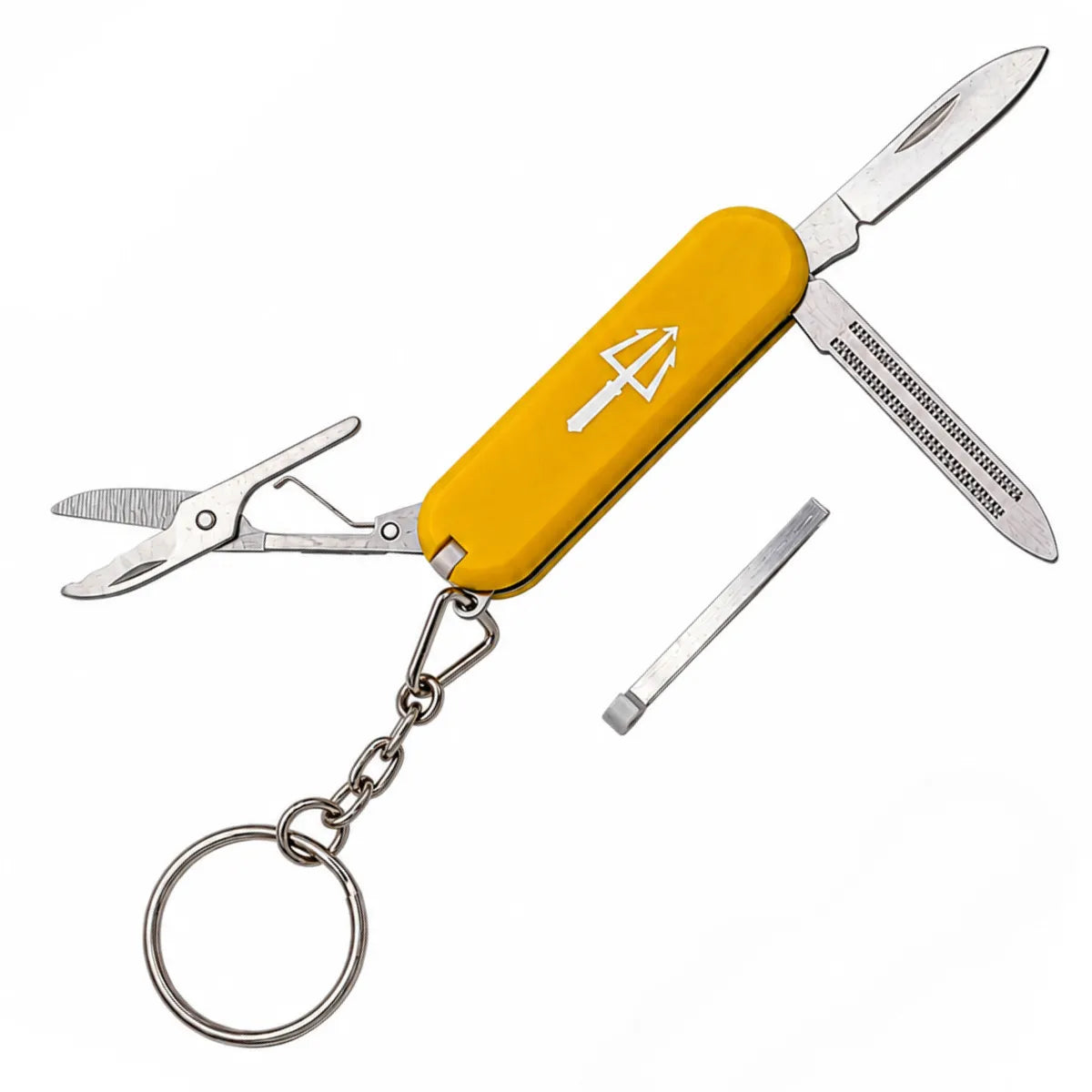 Navaja Llavero Multifunción Third - Mango ABS Amarillo con Tridente y 5 Funciones