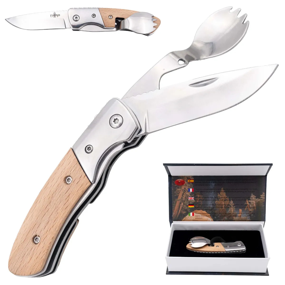 Navaja Multifunción Third Desmontable con Mango de Madera de haya