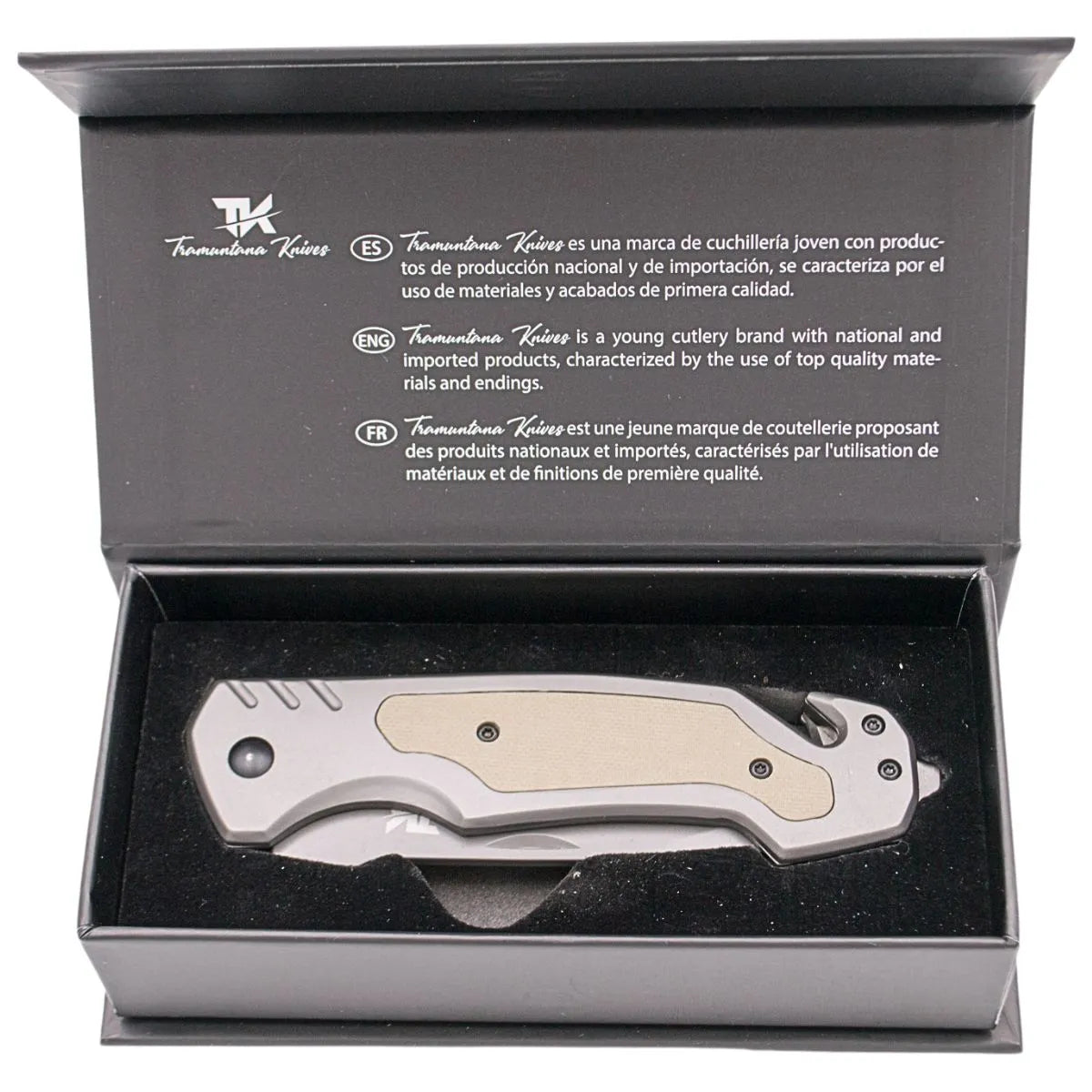 Navaja Rescate Tramuntana Acero Inoxidable Titanio G10 Marrón