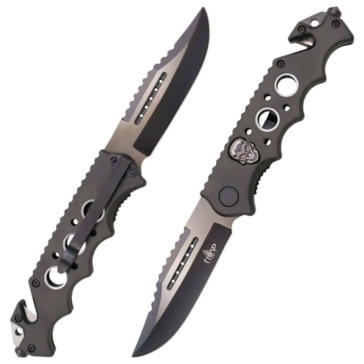 Navaja Third Calavera Aluminio con Hoja de 9 cm - negro y gris
