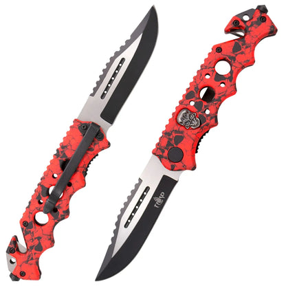 Navaja Third Calavera Aluminio con Hoja de 9 cm - camuflaje rojo